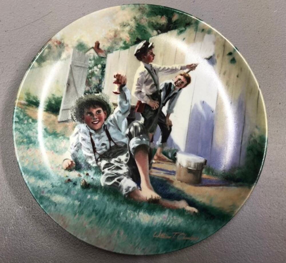Vintage 80s Knowles Collectors Plate Tom Sawyer WhiteWashing The Fence